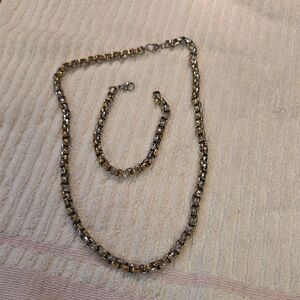 Gold and Silver Chain Necklace and Bracelet Set